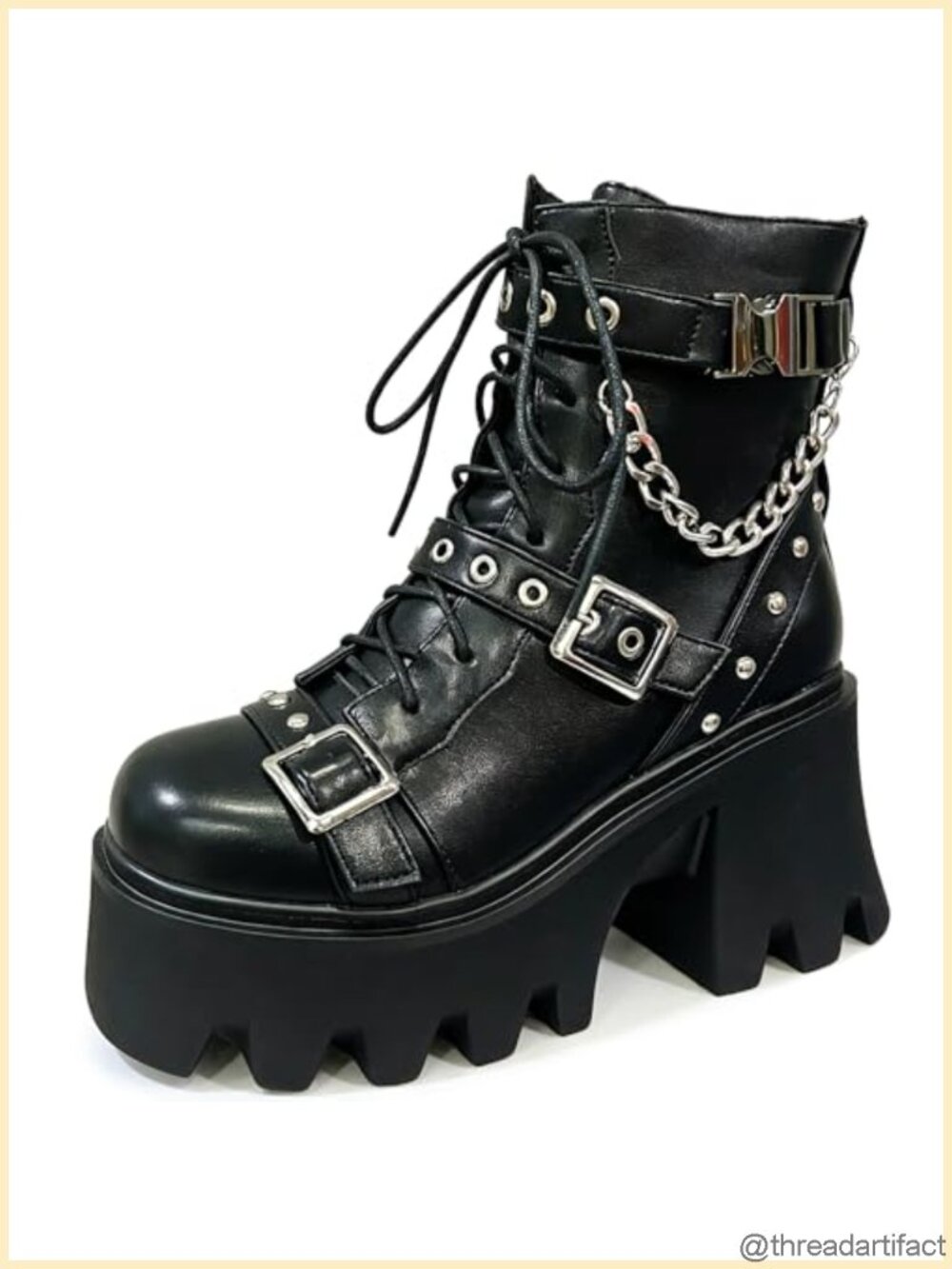 Women's Platform Combat Boots PU Leather Chunky Block Heel Ankle Boots